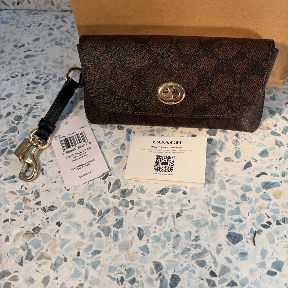 Coach Signature Turnlock Sunglasses Case Brown Black Canvas CZ207